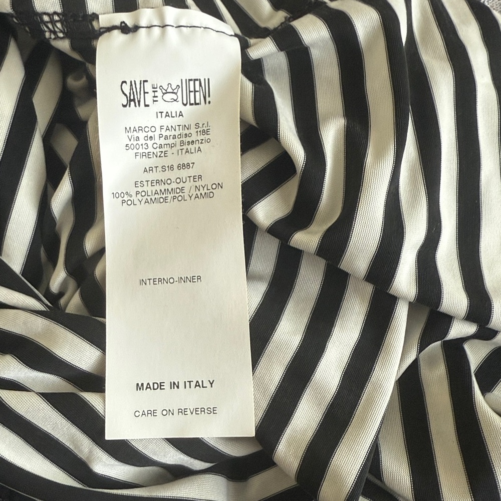 SAVE THE QUEEN Designer Black & White Striped Floral Mesh Open Shoulder Top S - Picture 9 of 13